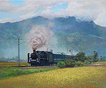 A Steam Train CT273 gallops by a rice field_Rueiyuan_Taitung Line_稻香疾馳_賴英澤 繪_painted by Lai Ying-Tse
